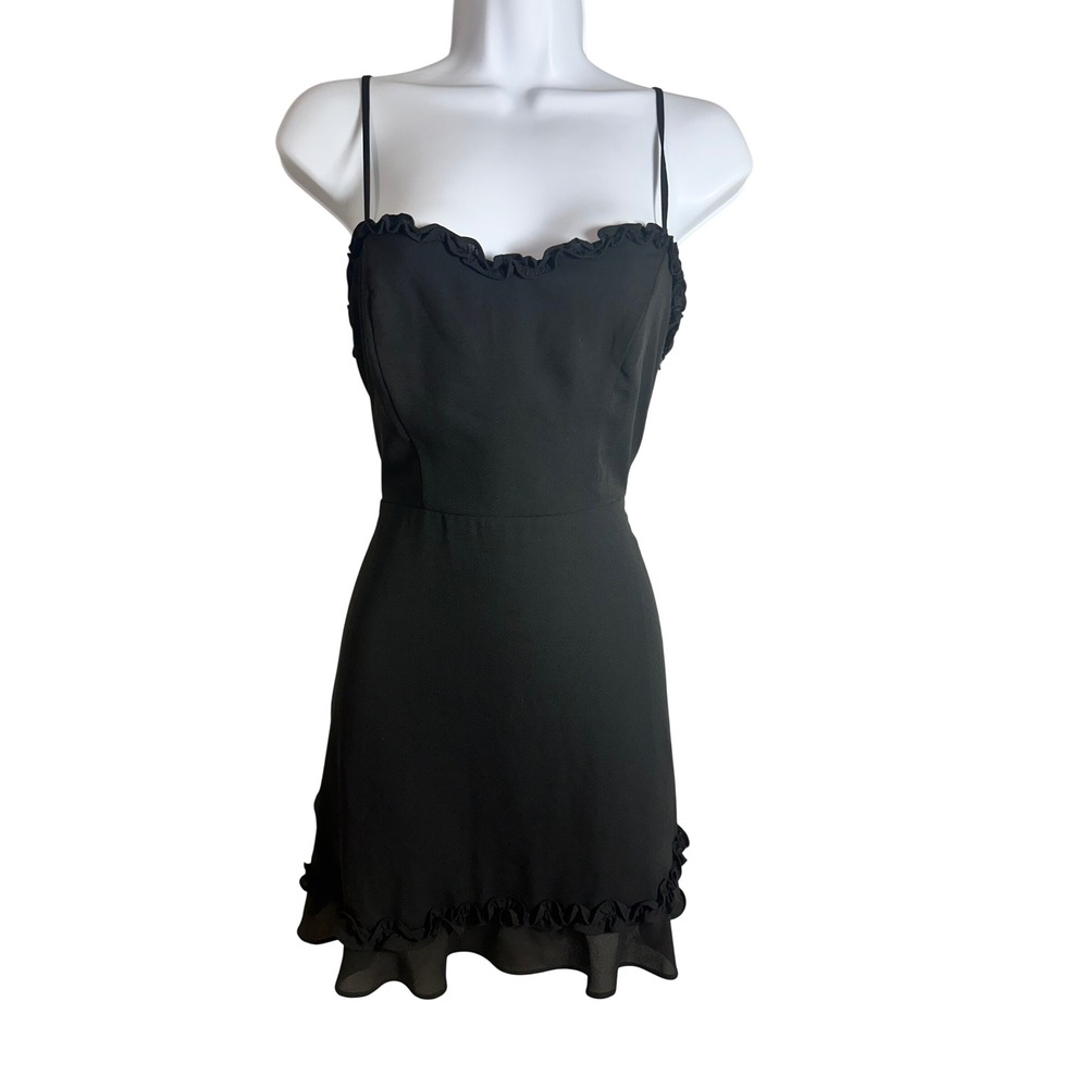 Pamela x NA-KD Reborn Black Ruffle Neckline Thin Strap Mini Dress Size 36 US 4